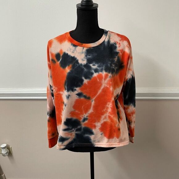 White Mark Orange and Navy Tie Dye Sleep Shirt - Picture 1 of 4